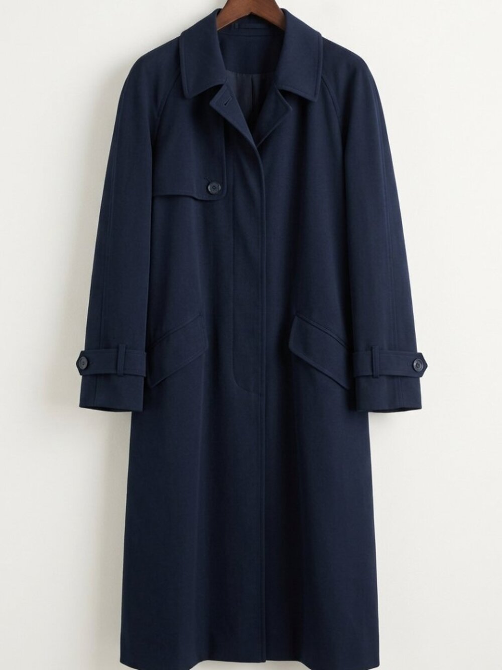 Vintage Dark Navy Blue Full Length Trench Coat Raincoat Storm Flap Cape S/M